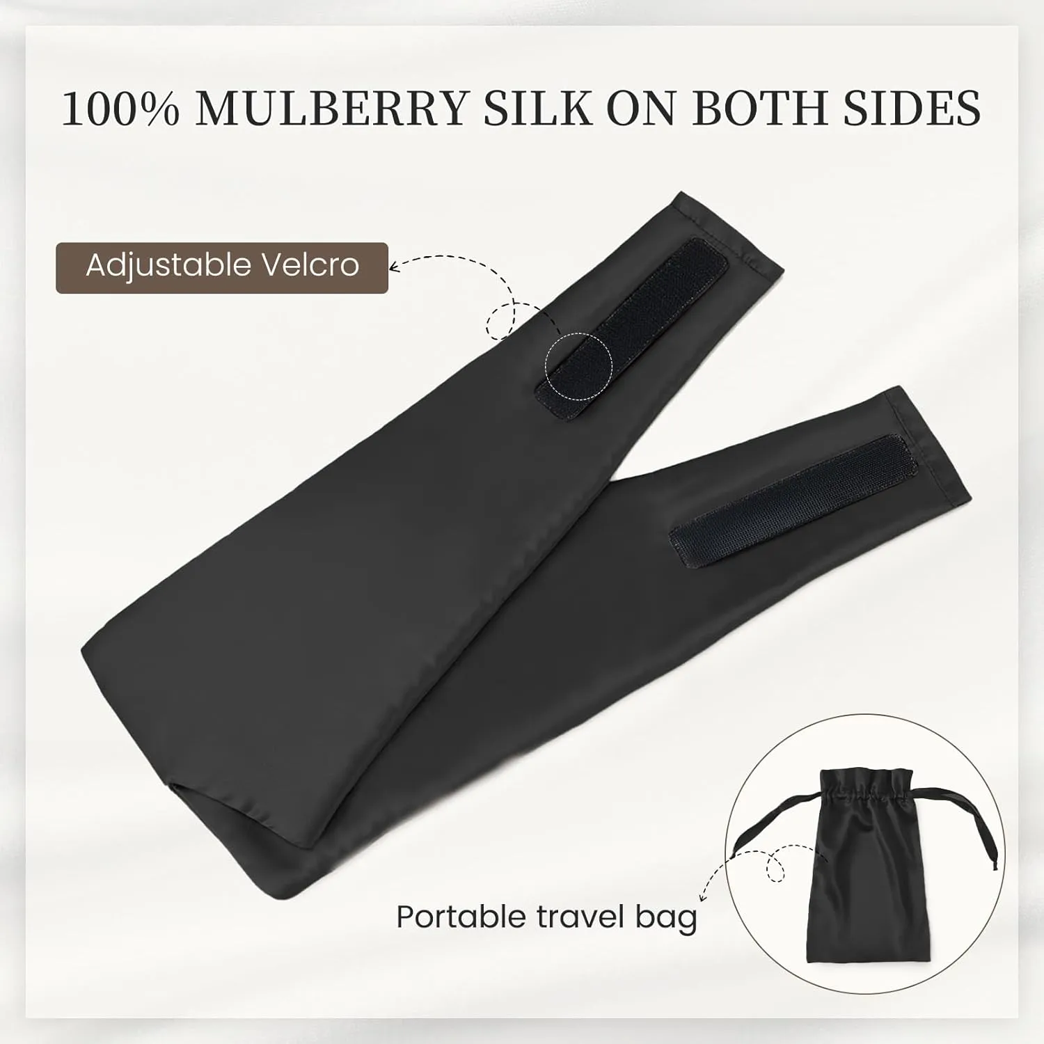 THXSILK 6A  Grade 22 Momme Silk Sleep Mask, 100% Mulberry Blackout Eye Mask for Sleeping, Large Size Silk Eye Cover for Women, Men, Travel, Nap, Airplane(4.7×27.5inches, Black)