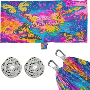 Tie Dye Butterflies Camping Hammock Single Portable Hammocks 330 lbs Capacity with 2 Tree Straps and Attached Carry Bag,Perfect for Outdoor,Indoor,Beach,Camping,Travel