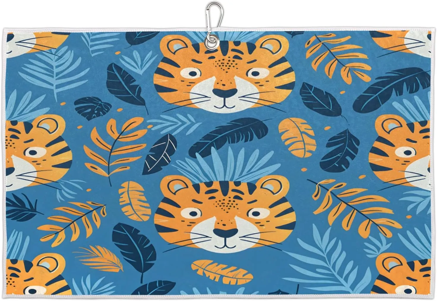 Tiger's Head Leaves Golf Towel with Heavy Duty Carabiner Ultra Absorbent Quick Dry Perfect for Cleaning Clubs Balls Gear Essential Golf Accessory for Men Women Kids