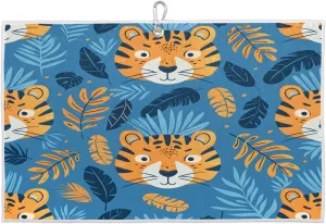 Tiger's Head Leaves Golf Towel with Heavy Duty Carabiner Ultra Absorbent Quick Dry Perfect for Cleaning Clubs Balls Gear Essential Golf Accessory for Men Women Kids