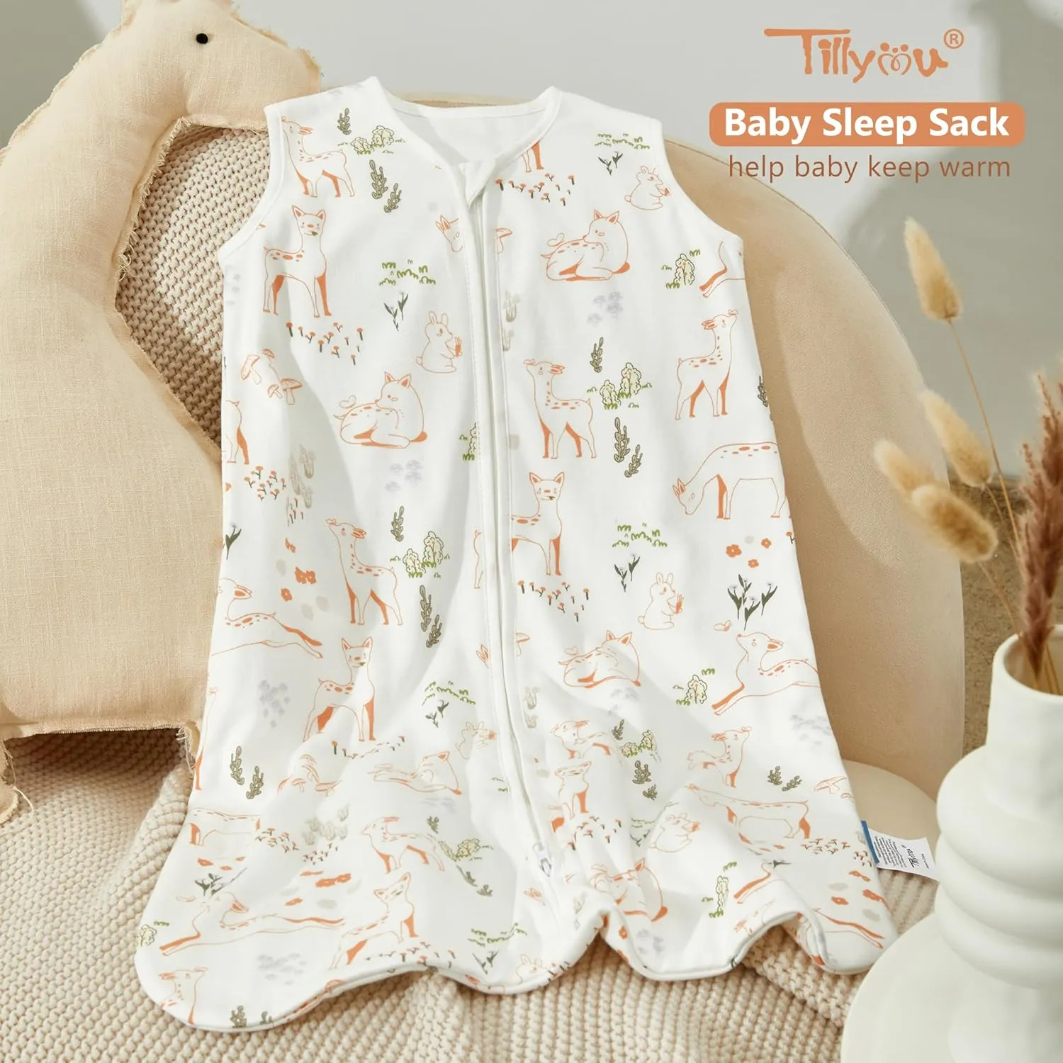 TILLYOU Baby Sleep Sack 18-24 Months TOG 1.5, 100% Cotton Soft Double Zipper Warm Sleeping Sack, Mischievous deer