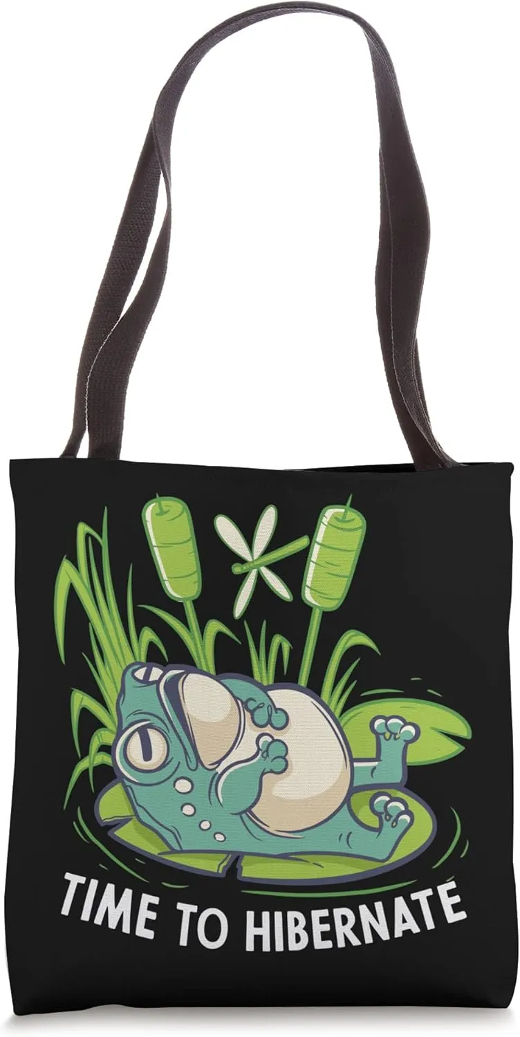 Time To Hibernate Funny Relaxing Frog Mood Hibernation Tote Bag