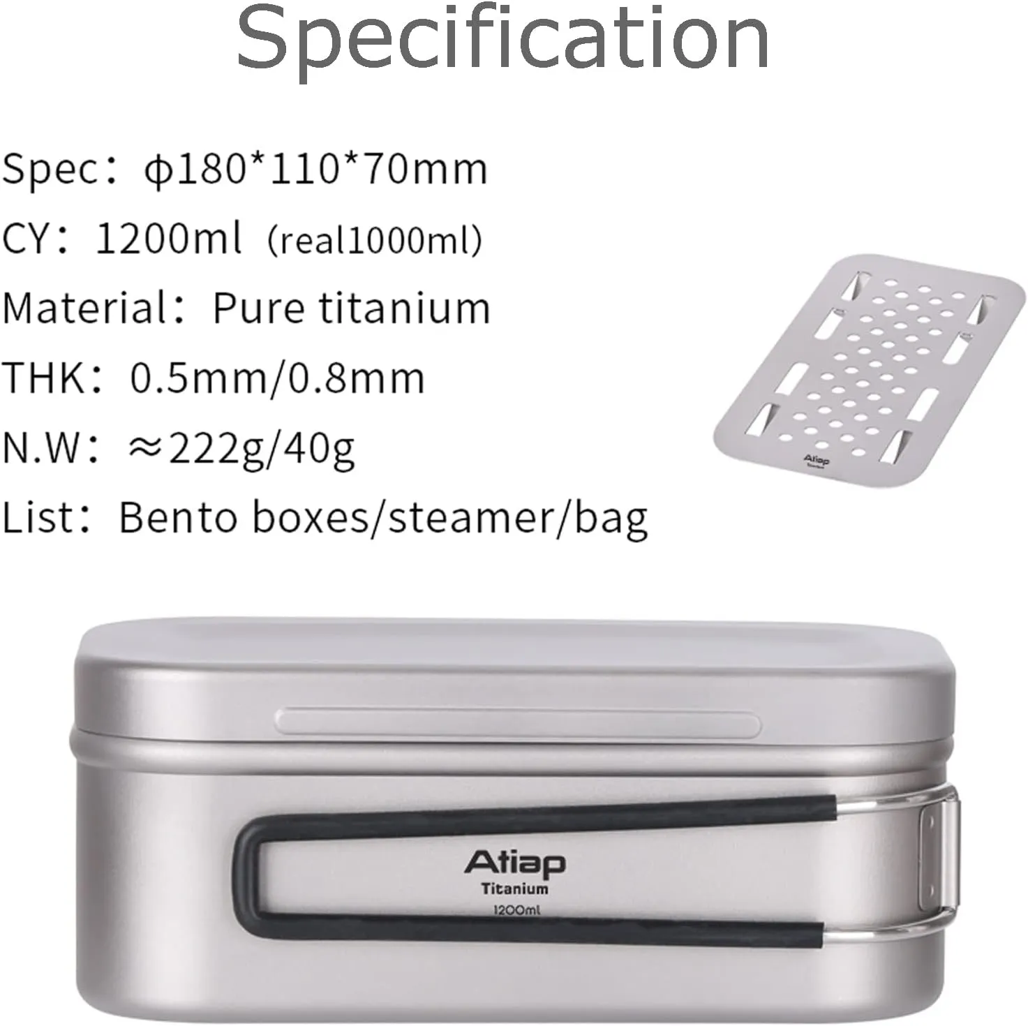 Titanium Bento Lunch Box Set Mess Kit with Lid Handle Bag 1200ML 800ML Cooking Food Box Bento Box for Outdoor Camping Hiking Picnic Daily Use