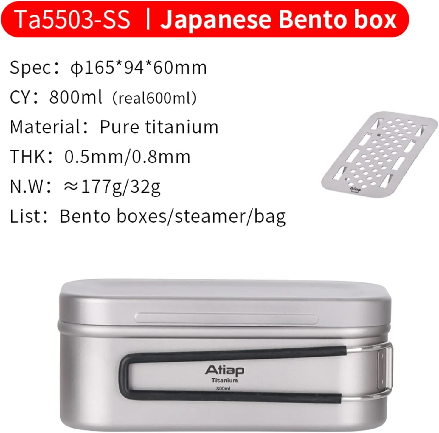 Titanium Bento Lunch Box Set Mess Kit with Lid Handle Bag 1200ML 800ML Cooking Food Box Bento Box for Outdoor Camping Hiking Picnic Daily Use