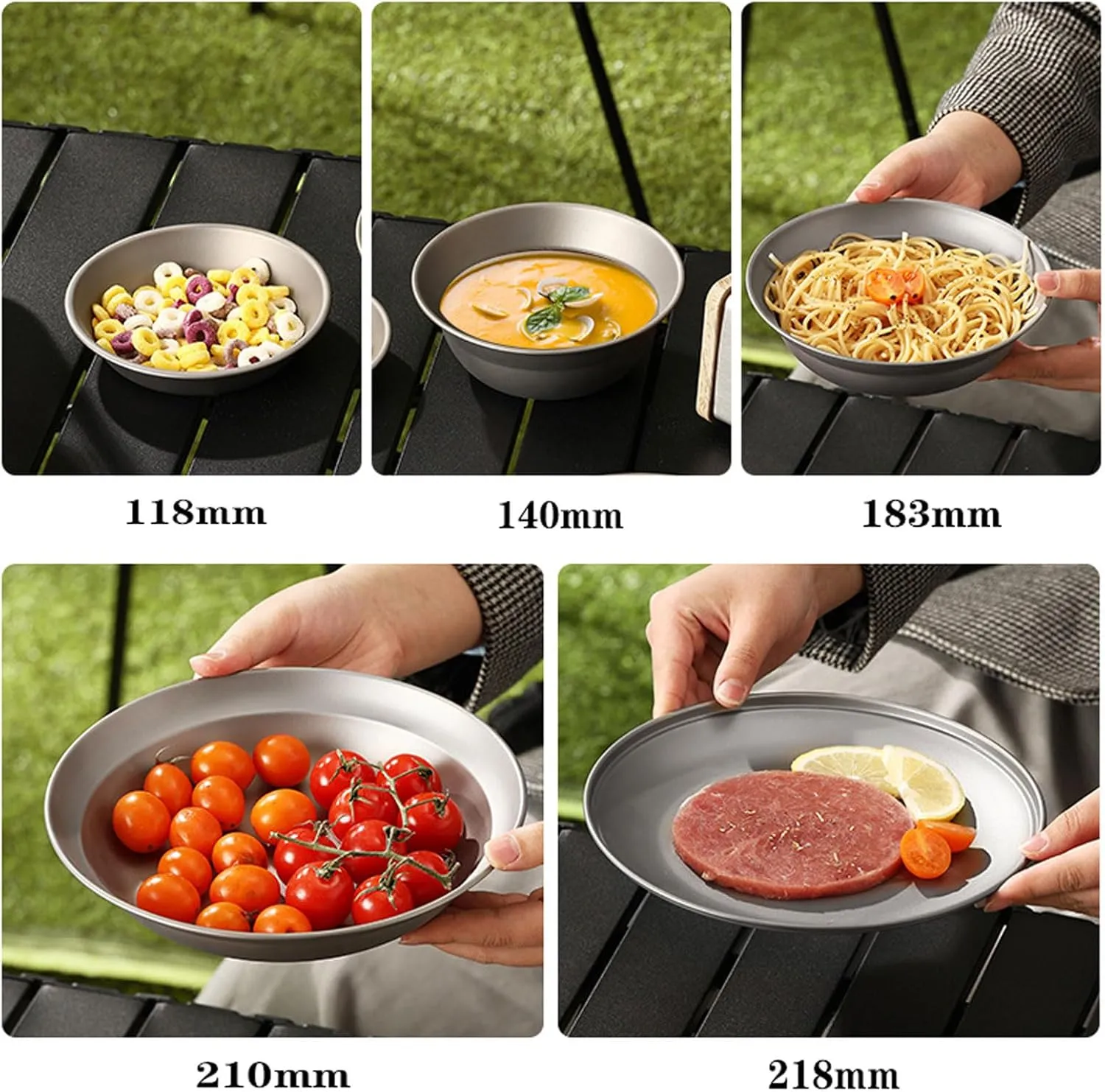 Titanium Camping Bowls & Plates Ultralight Stackable Dishes for Outdoor Dining Durable Backpacking Hiking Tableware, Dishwasher Safe