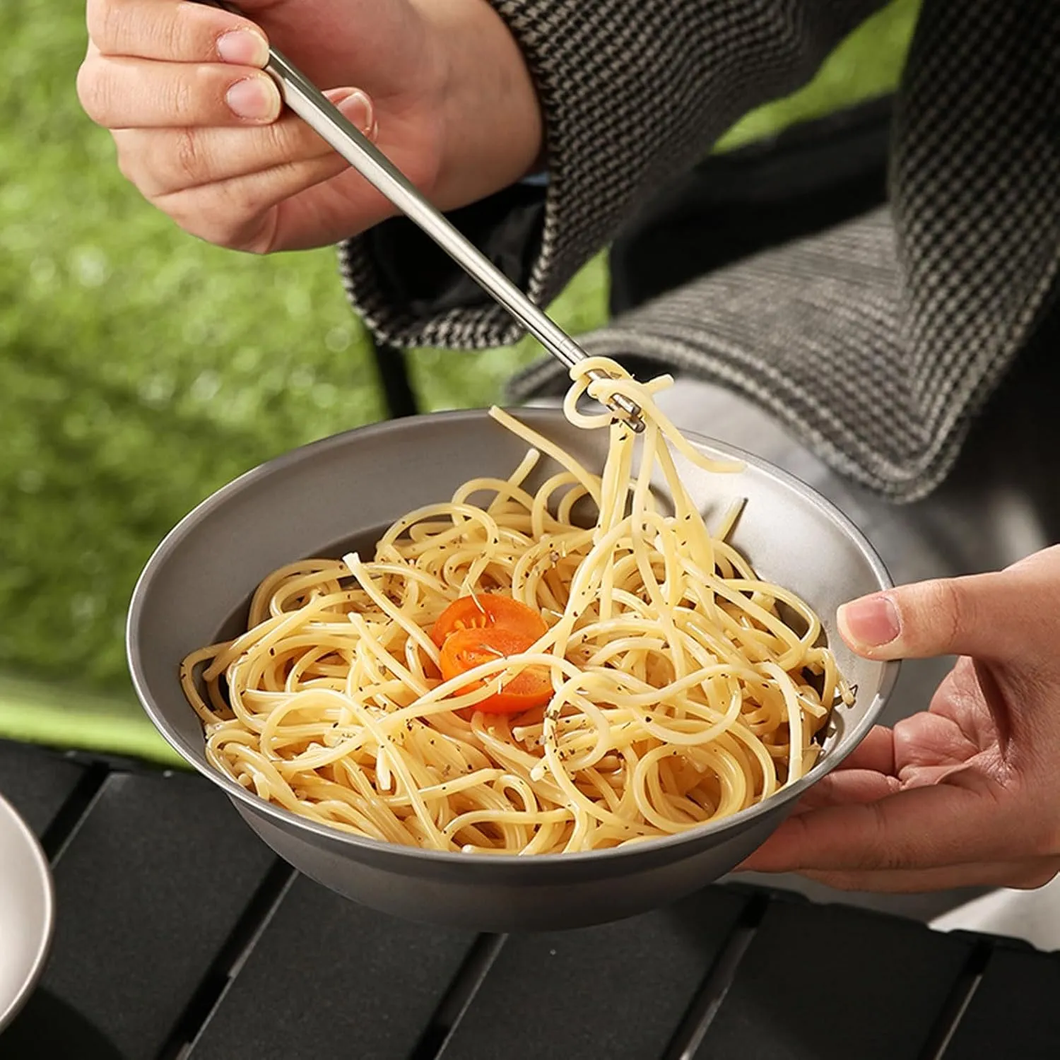 Titanium Camping Bowls & Plates Ultralight Stackable Dishes for Outdoor Dining Durable Backpacking Hiking Tableware, Dishwasher Safe