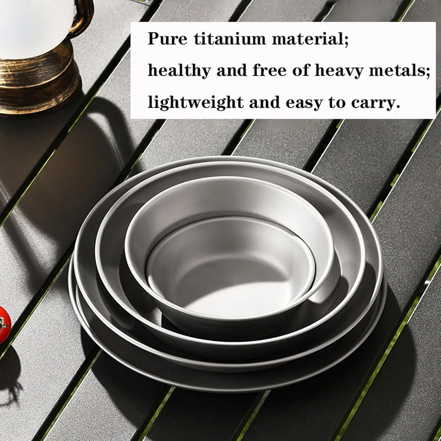 Titanium Camping Bowls & Plates Ultralight Stackable Dishes for Outdoor Dining Durable Backpacking Hiking Tableware, Dishwasher Safe