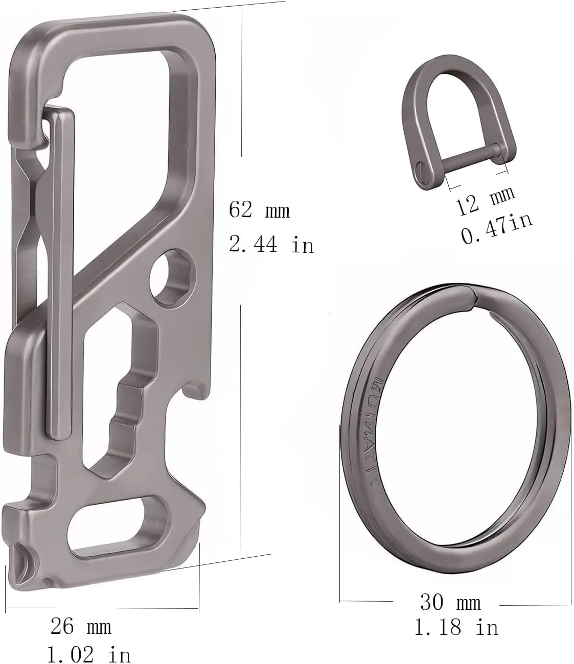 Titanium Carabiner Clip,Carabiner for Keys,Multifunctional Keychain with Keyring,Backpack Accessory,EDC Mens Keychain,Cool Gadget for Daily Use