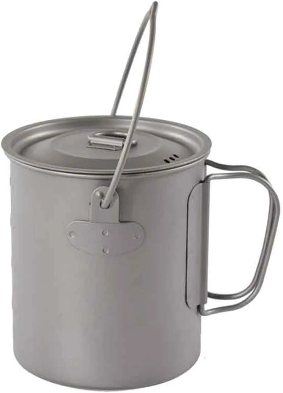 Titanium Cup Titanium Coffee Mug Camping Pot with Lid Bail Handle Camping Cup Outdoor(Silver 11.7x12.5cm)