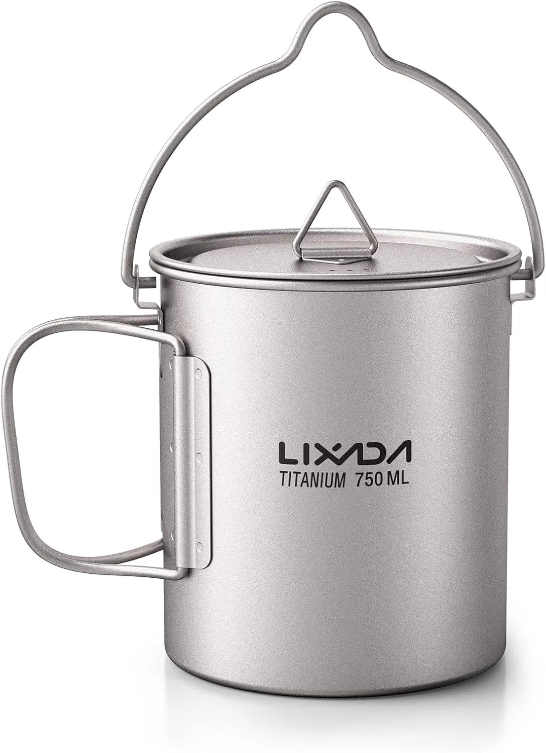 Titanium Cup, Ultralight 750ml Titanium Pot Portable Titanium Water Mug Cup with Lid and Foldable Handle Outdoor Camping Cooking Picnic
