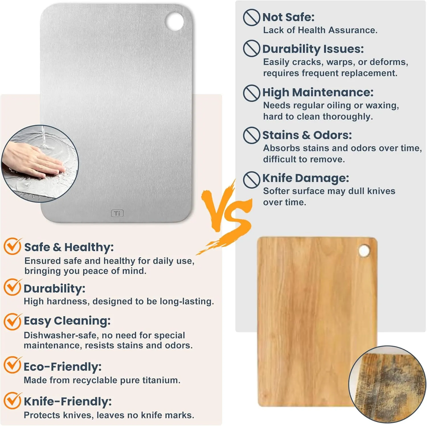 Titanium Cutting Board 100% Pure Food-Grade Titanium Cuttting Board for Kitchen Durable Portable Metal Chopping Board Dishwasher-Safe Ideal for Home Kitchen Outdoor Camping Cooking-Small