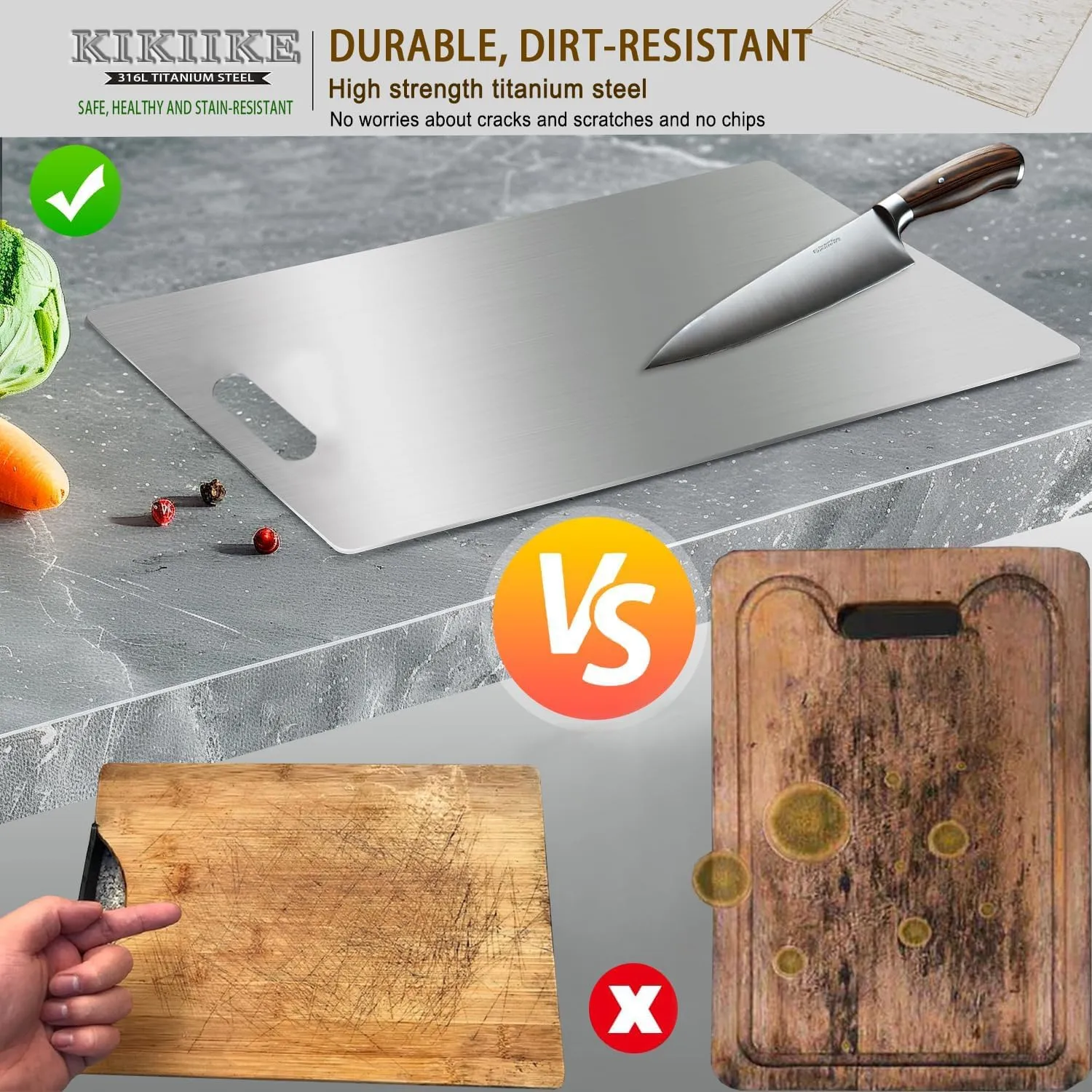 Titanium Cutting Board 2025 New Upgrade 100% Pure Titanium Cutting Boards for Kitchen - Double-Sided Food-Grade titanware Cutting Board Non-Stick Durable and easy to clean (13.3 x 9 in)