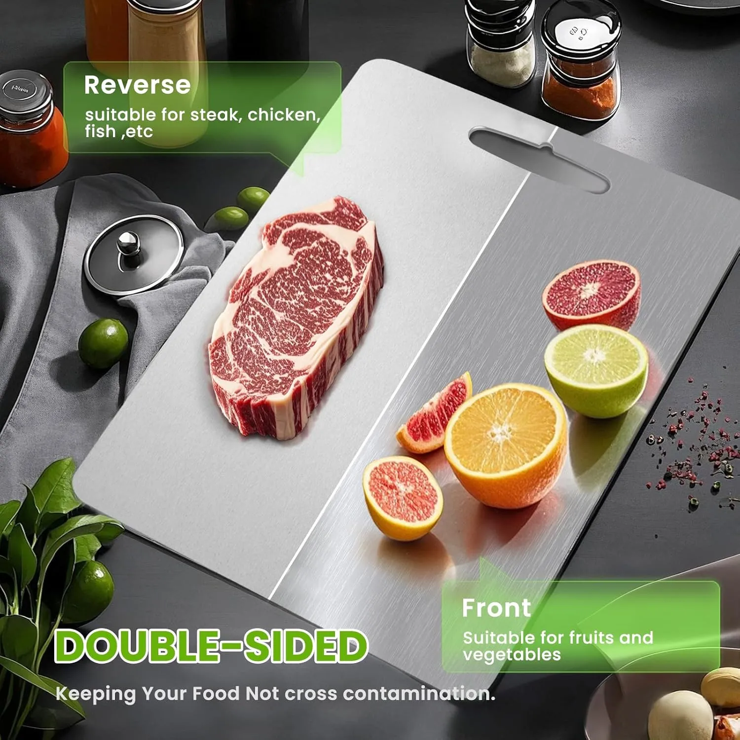 Titanium Cutting Board, 2025 New Upgrade 100% Pure Titanium Cutting Boards for Kitchen, Hygiene & Durability Non Stick Chopping Board, Double sided Cutting Board, Easy to Clean (13 * 9)