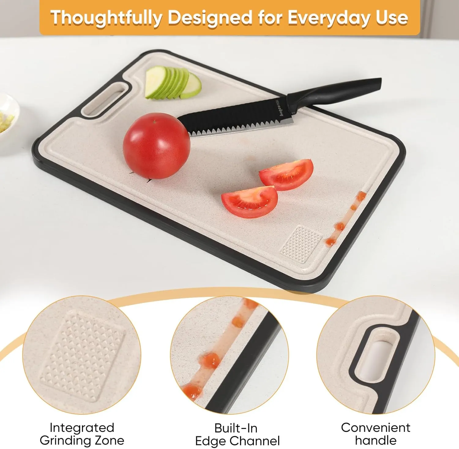 Titanium Cutting Board, Double Sided Medical-grade, GR2 Titanium/Wheat straw PP Large Cutting Board, Chopping Boards Cutting Pads for Meat, Vegetables and Fruits