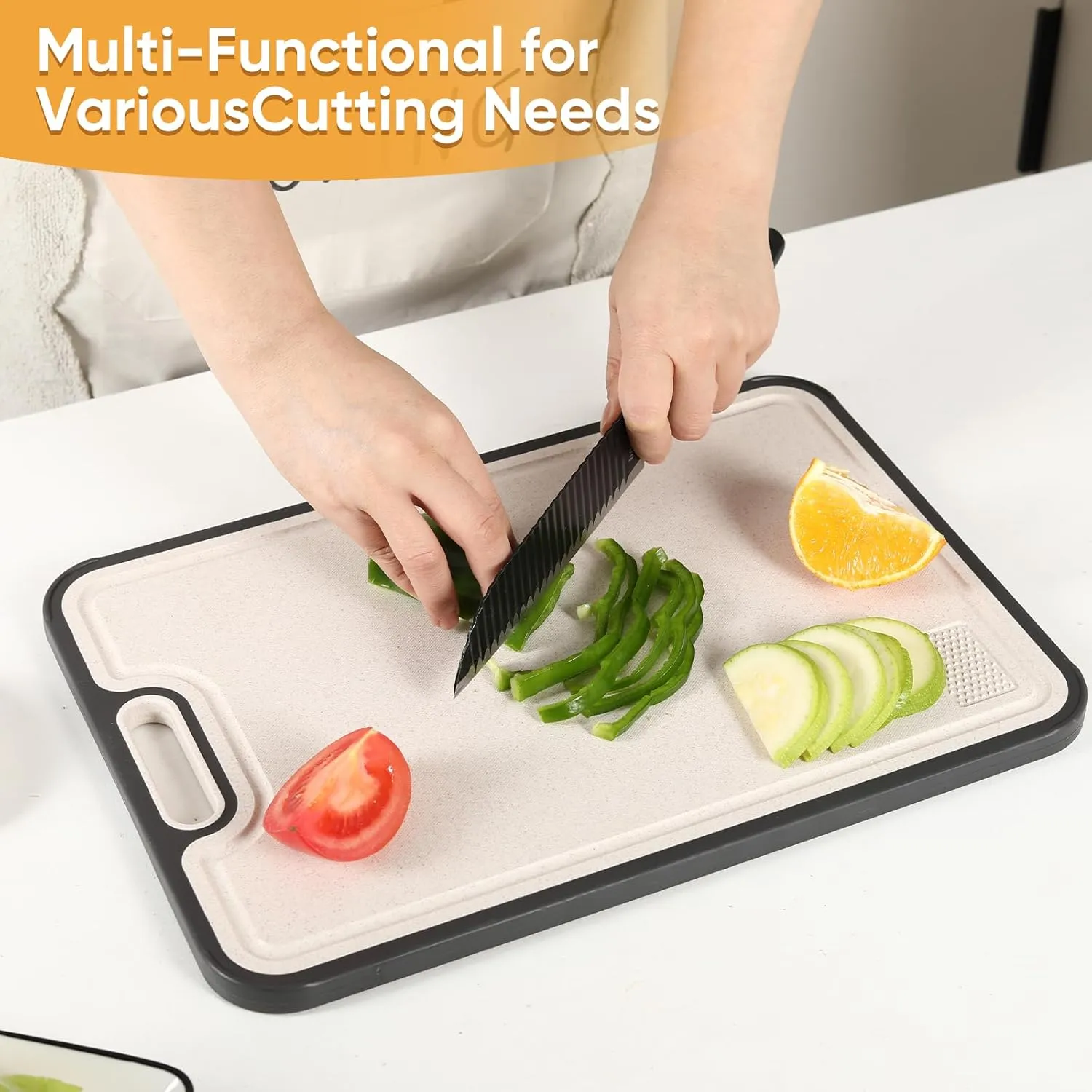 Titanium Cutting Board, Double Sided Medical-grade, GR2 Titanium/Wheat straw PP Large Cutting Board, Chopping Boards Cutting Pads for Meat, Vegetables and Fruits