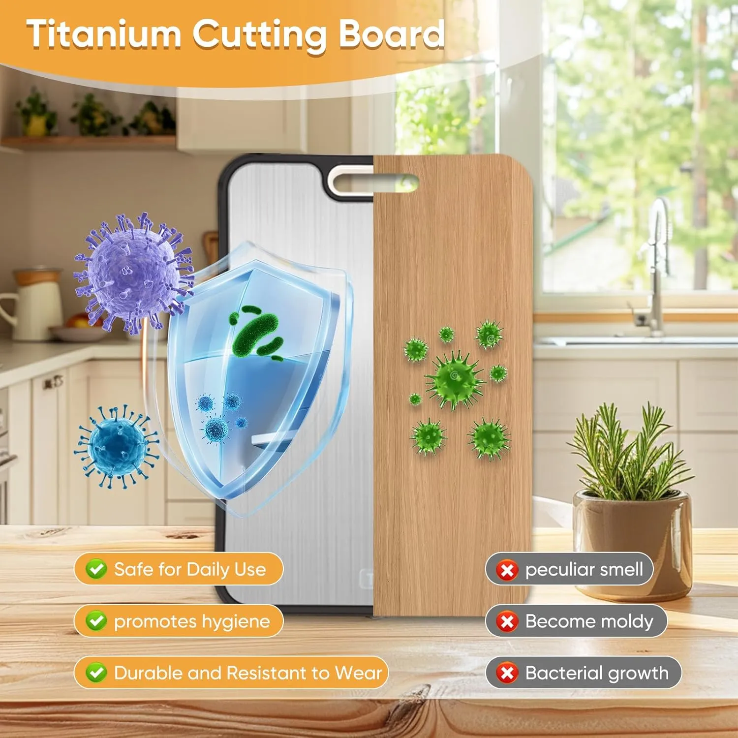 Titanium Cutting Board, Double Sided Medical-grade, GR2 Titanium/Wheat straw PP Large Cutting Board, Chopping Boards Cutting Pads for Meat, Vegetables and Fruits