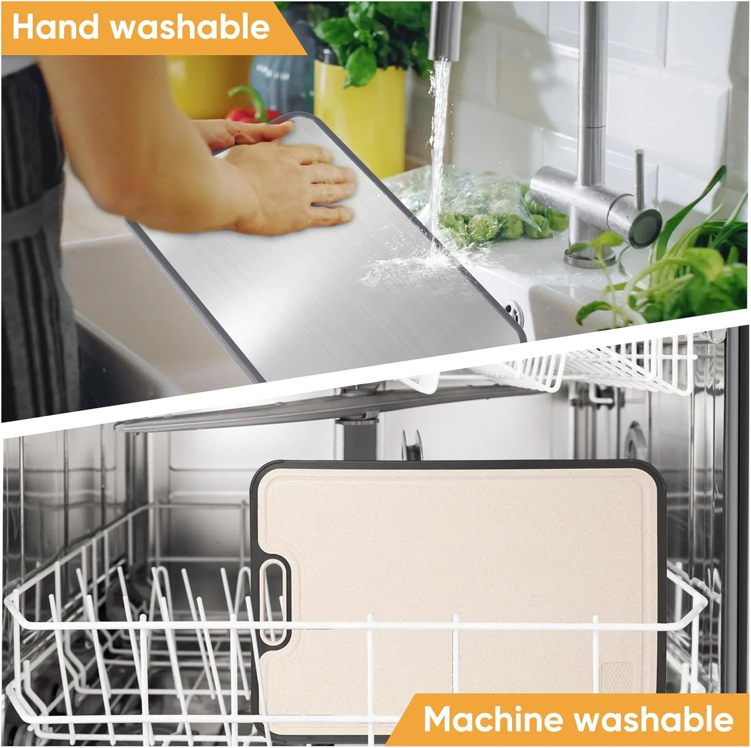 Titanium Cutting Board, Double Sided Medical-grade, GR2 Titanium/Wheat straw PP Large Cutting Board, Chopping Boards Cutting Pads for Meat, Vegetables and Fruits