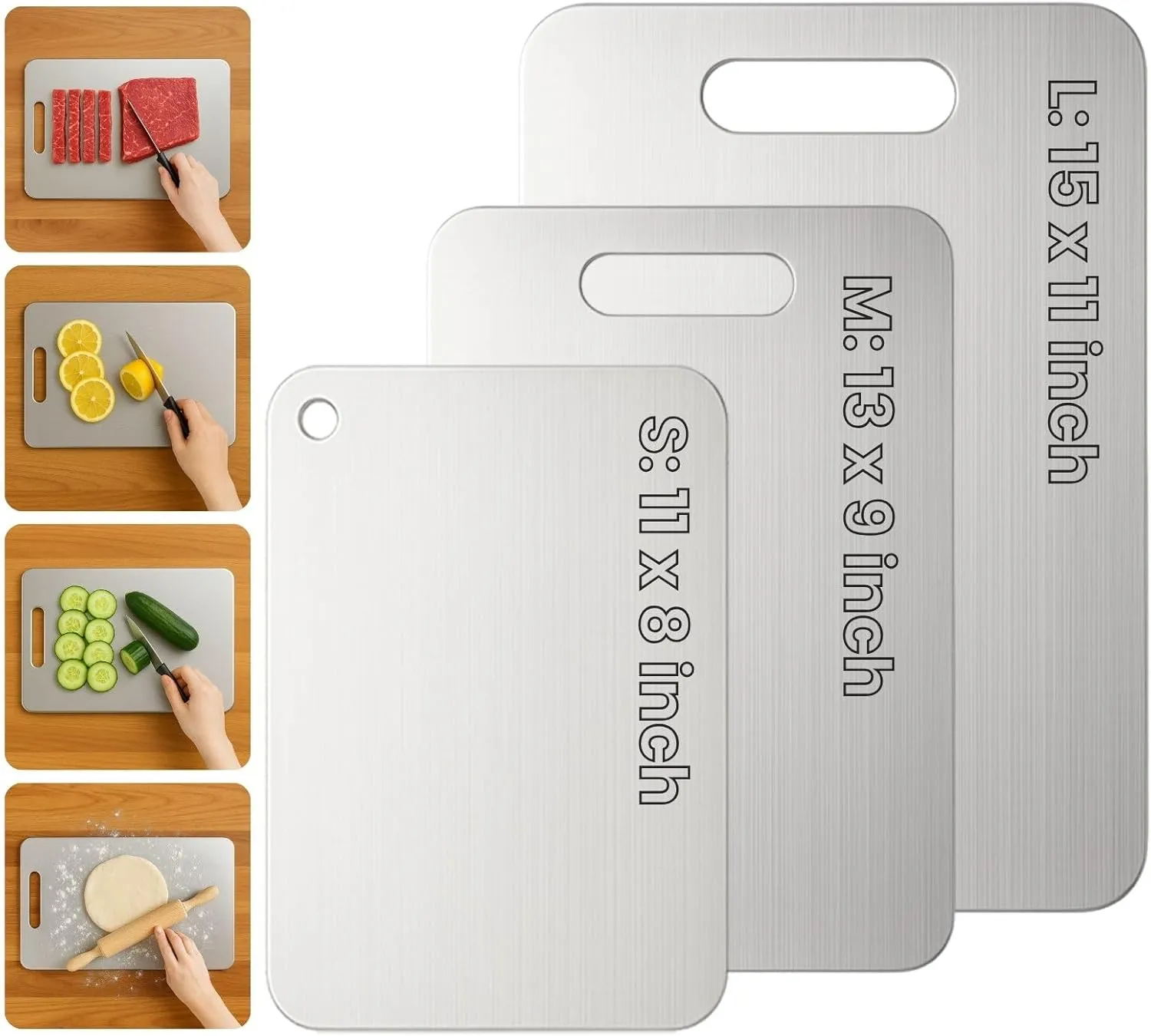Titanium Cutting Board Set of 3, 2025 New Upgrade 100% Pure Titanium Cutting Boards for Kitchen, Hygiene & Durability Non Stick Chopping Board, 3Pcs Double Sided Cutting Boards (S M L)