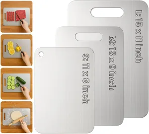 Titanium Cutting Board Set of 3, 2025 New Upgrade 100% Pure Titanium Cutting Boards for Kitchen, Hygiene & Durability Non Stick Chopping Board, 3Pcs Double Sided Cutting Boards (S M L)