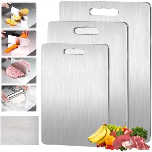 Titanium Cutting Board Set of 3, Titanium Cutting Boards for Kitchen, Double Sided & Food-Grade Titanium Cutting Mat Set for Meat Fruit & Vegetable