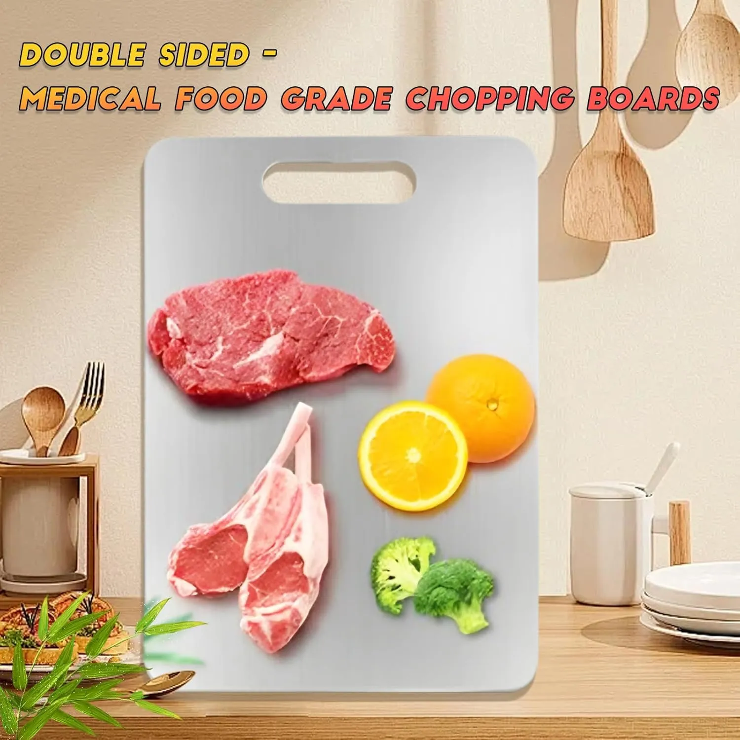 Titanium Cutting Board - Titanware Titanium Cutting Boards for Kitchen Non Toxic, Double-Sided Medical-Grade Hygiene Durable Non Moldy, Dishwasher Safe Stainless Steel Cutting Boards(1PC 11*15.5 Inch)
