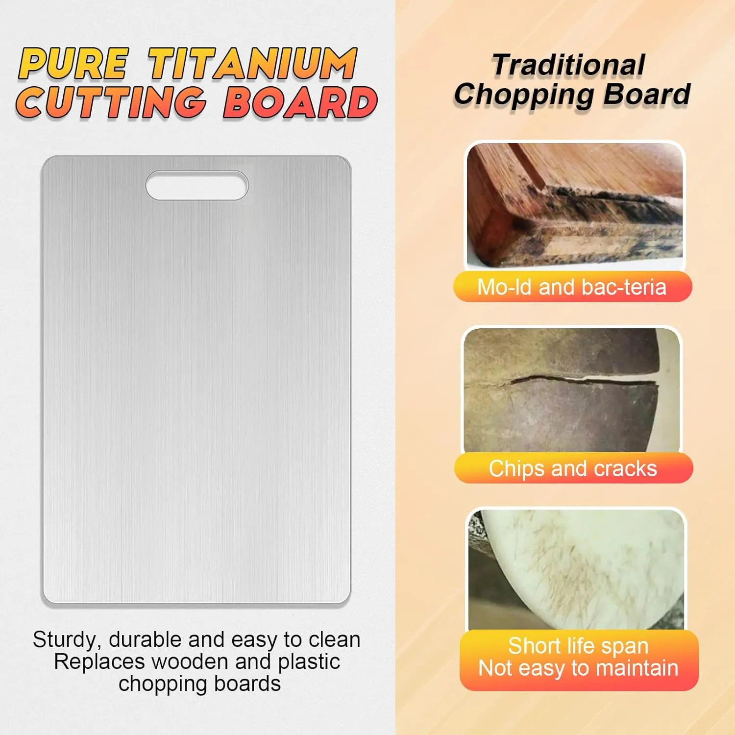 Titanium Cutting Board - Titanware Titanium Cutting Boards for Kitchen Non Toxic, Double-Sided Medical-Grade Hygiene Durable Non Moldy, Dishwasher Safe Stainless Steel Cutting Boards(1PC 11*15.5 Inch)