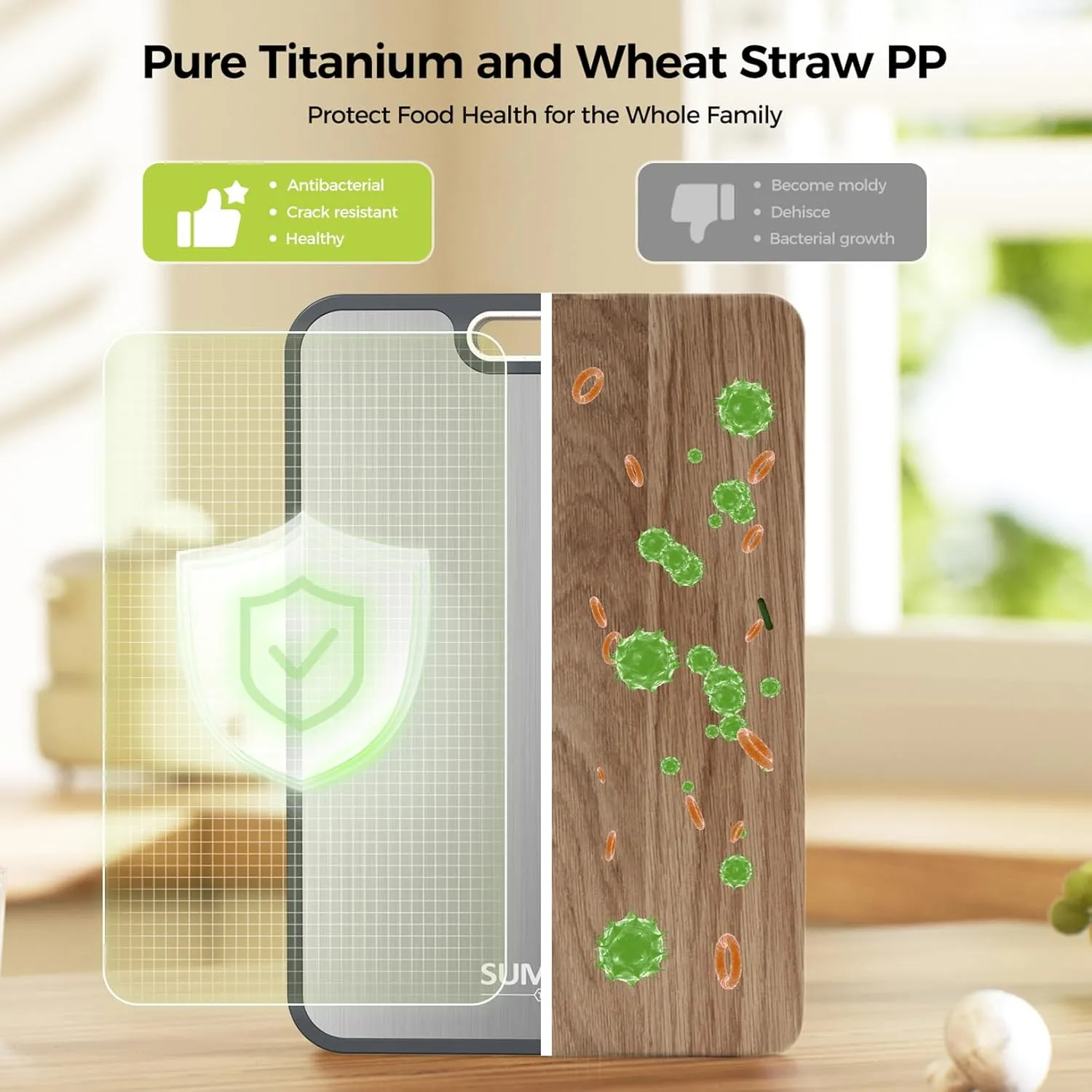 Titanium Cutting Boards for Kitchen, Cutting Board Double Sided Food Grade, Pure Titanium and Wheat Straw PP, Dishwasher Safe Easy to Clean Large Size 16”×11”