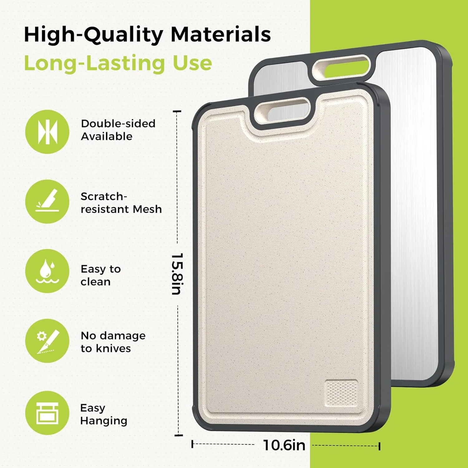 Titanium Cutting Boards for Kitchen, Cutting Board Double Sided Food Grade, Pure Titanium and Wheat Straw PP, Dishwasher Safe Easy to Clean Large Size 16”×11”
