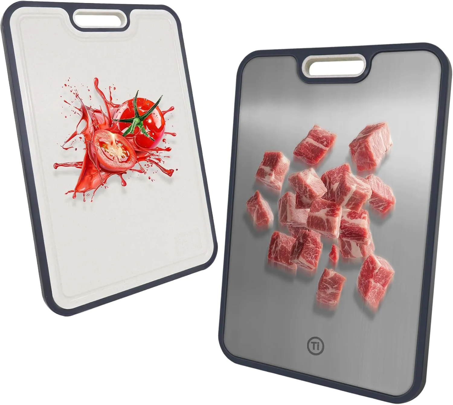 Titanium Cutting Boards for Kitchen, Pure Titanium Metal & Wheat Straw 2 Sided Healthiest Chopping Board, Dishwasher Safe Easy to Clean (16"L x 11"W)
