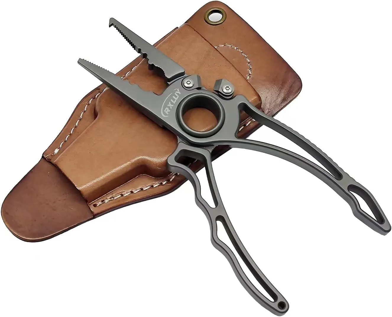 Titanium Fishing Pliers, Premium Saltwater Pliers Gear with Spring Rope & Leather Sheath, Never Rust Split Ring Hook Remover, Tungsten Cutters, Fishing Tool Kit Gifts for Men