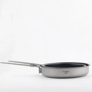 Titanium Frying Pan Titanium Pan Non Stick Titanium Camping Cookware with Folding Handle Lightweight Campfire Cookware (S-33.82fl oz)