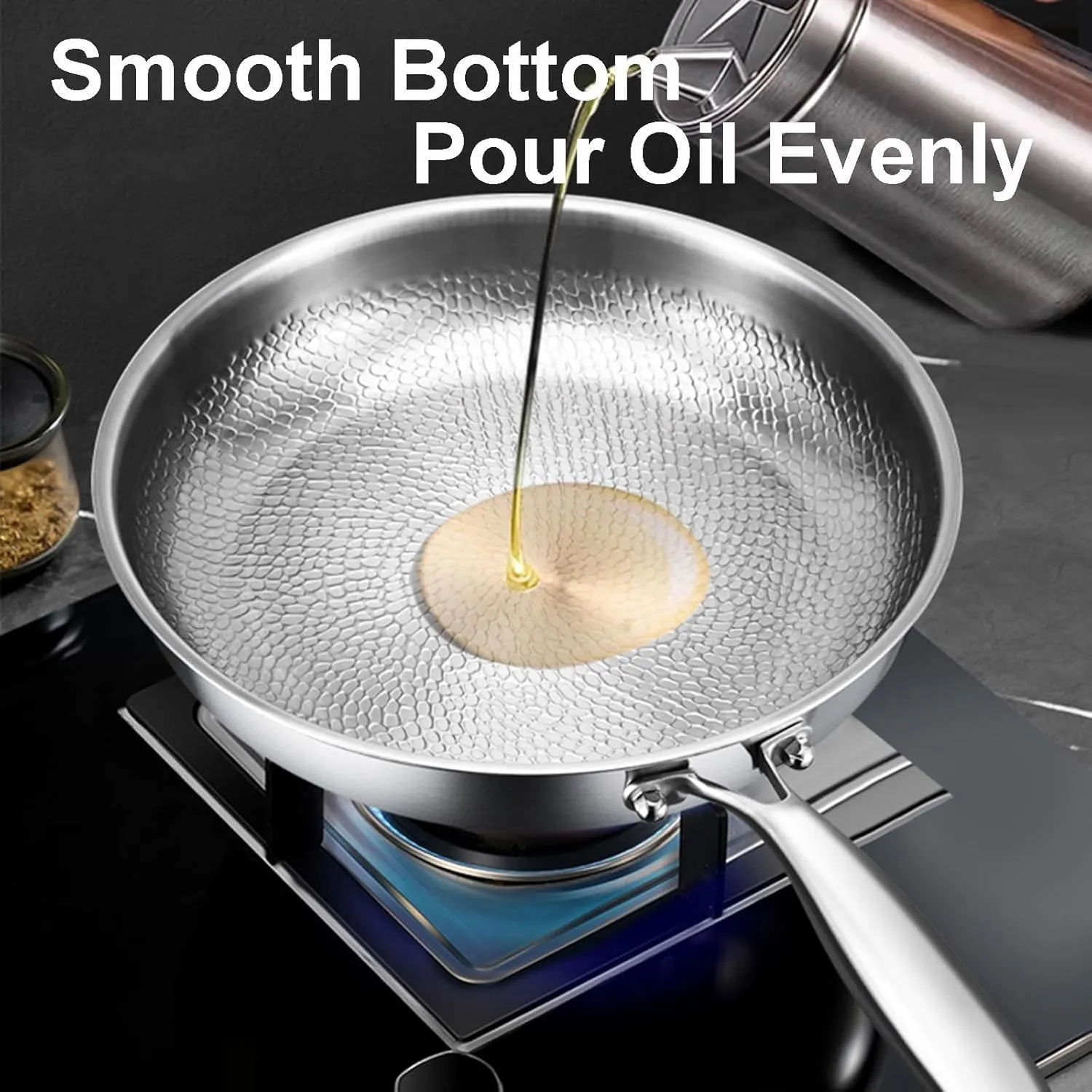 Titanium Hammered Pan Pro, Siraat Pure Titanium Pan Hammered Pattern Dishwasher-Friendly, Pure Titaniums Fry Pans, Compatible With All Cooktops (30CM WITHOUT COVER)