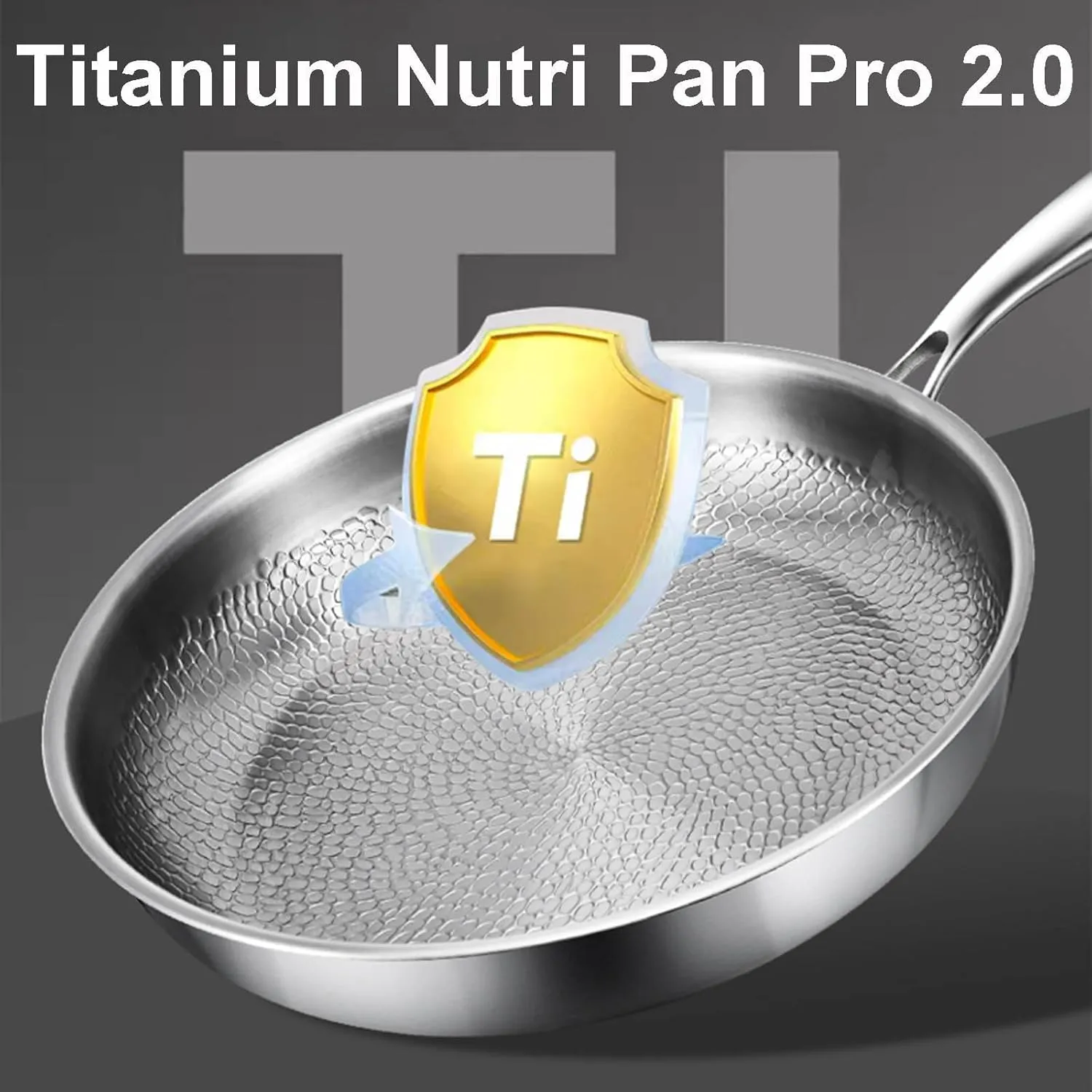 Titanium Hammered Pan Pro, Siraat Pure Titanium Pan Hammered Pattern Dishwasher-Friendly, Pure Titaniums Fry Pans, Compatible With All Cooktops (30CM WITHOUT COVER)