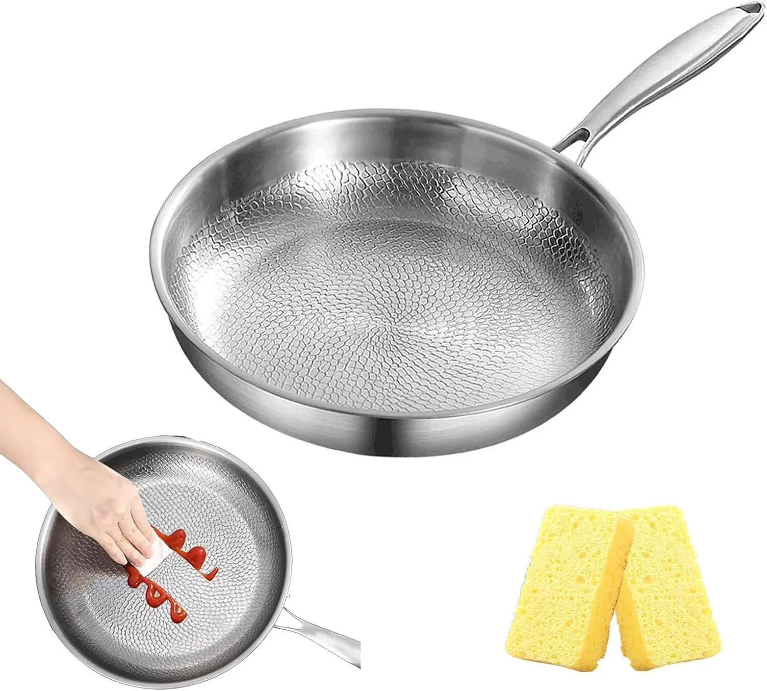 Titanium Hammered Pan Pro, Siraat Pure Titanium Pan Hammered Pattern Dishwasher-Friendly, Pure Titaniums Fry Pans, Compatible With All Cooktops (30CM WITHOUT COVER)