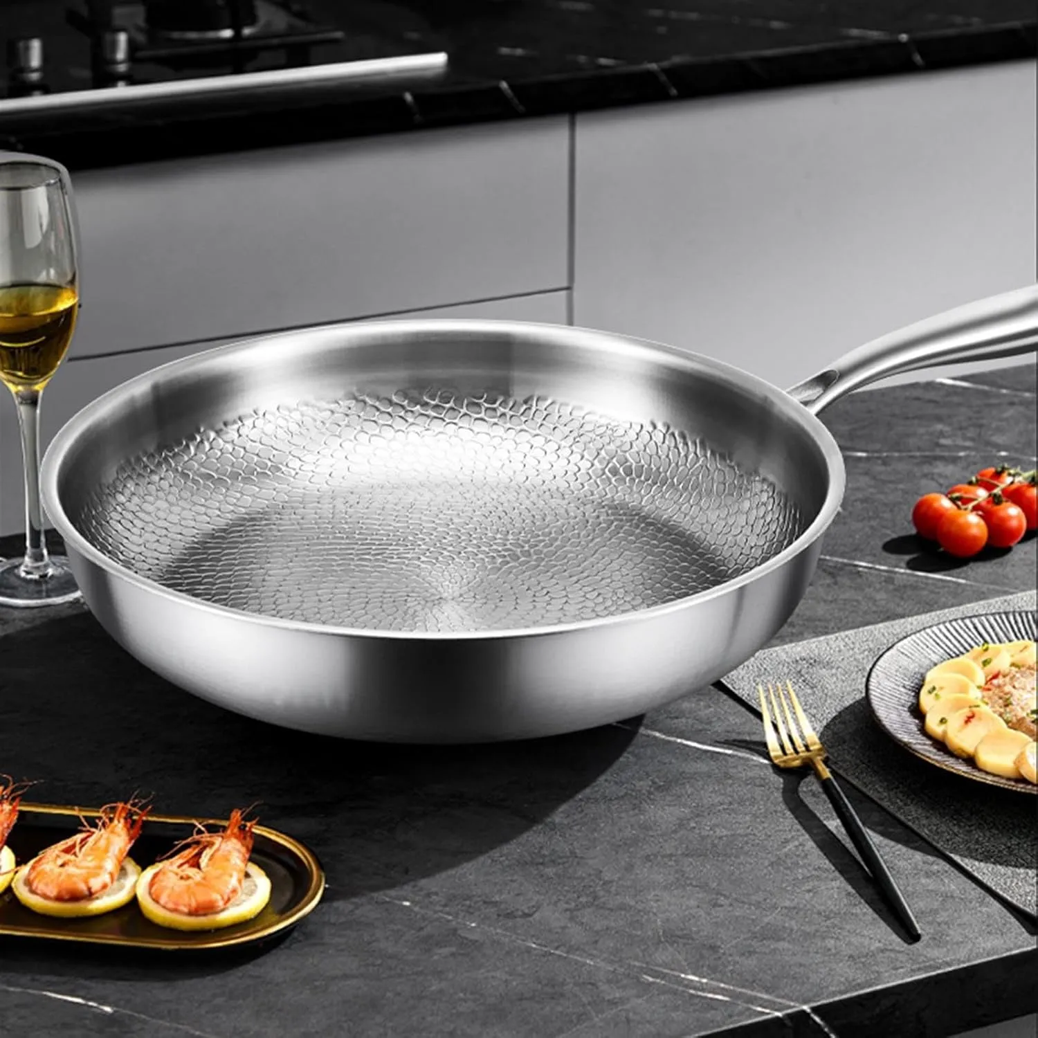 Titanium Pan Pro Taima Titanium Nutri Pan with Lid Multifunctional Pots and Pans Set Non Stick TitaniumFrying Pans for Cooking (C, 30cm)