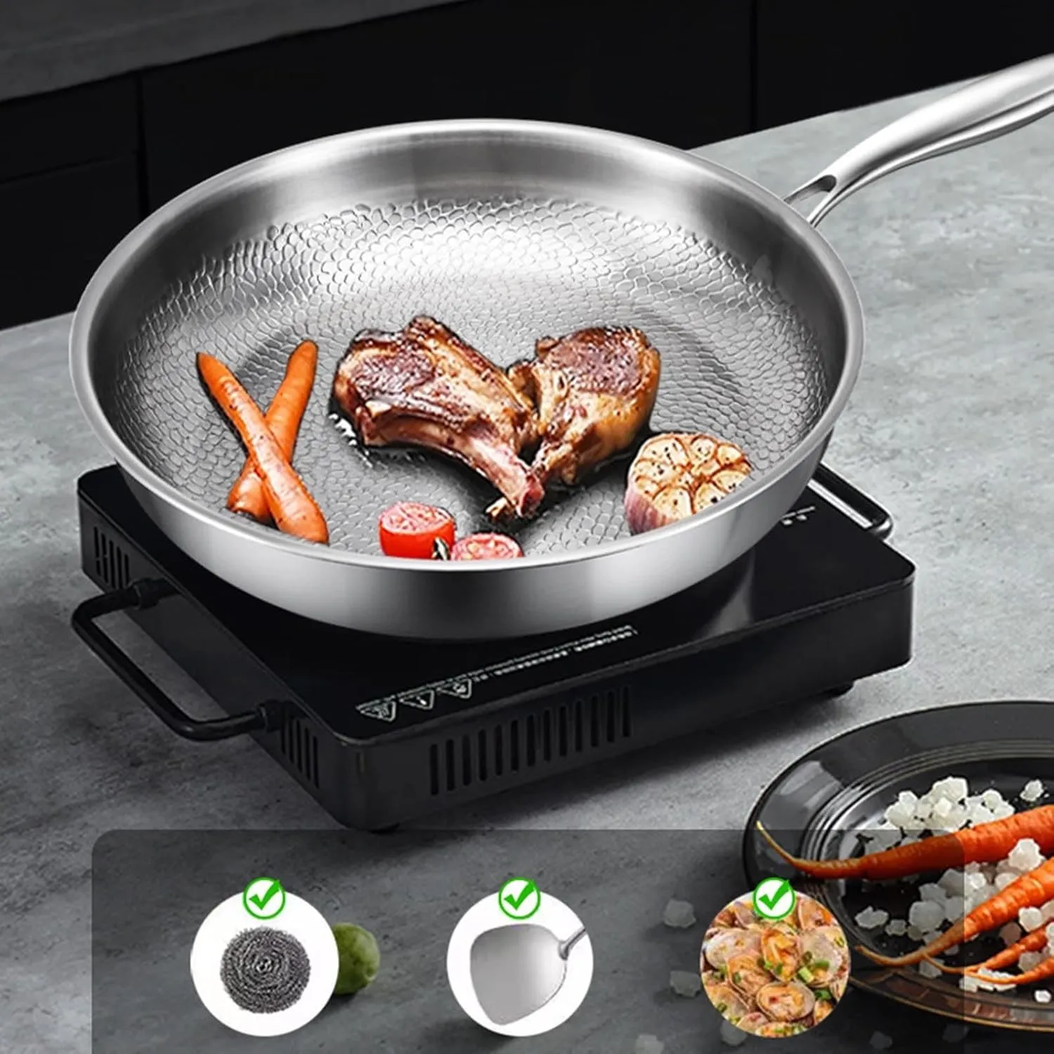 Titanium Pan Pro Taima Titanium Nutri Pan with Lid Multifunctional Pots and Pans Set Non Stick TitaniumFrying Pans for Cooking (C, 30cm)