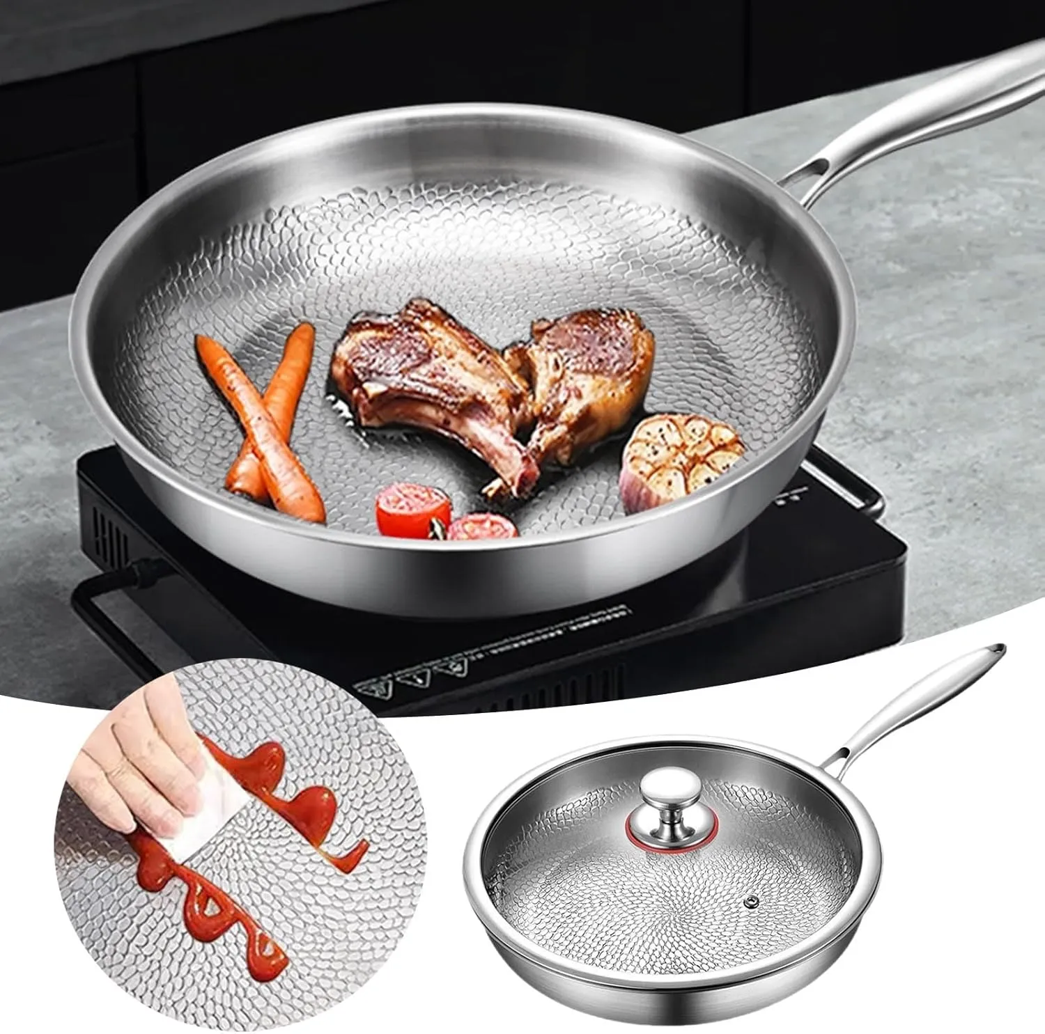 Titanium Pan Pro Taima Titanium Nutri Pan with Lid Multifunctional Pots and Pans Set Non Stick TitaniumFrying Pans for Cooking (C, 30cm)