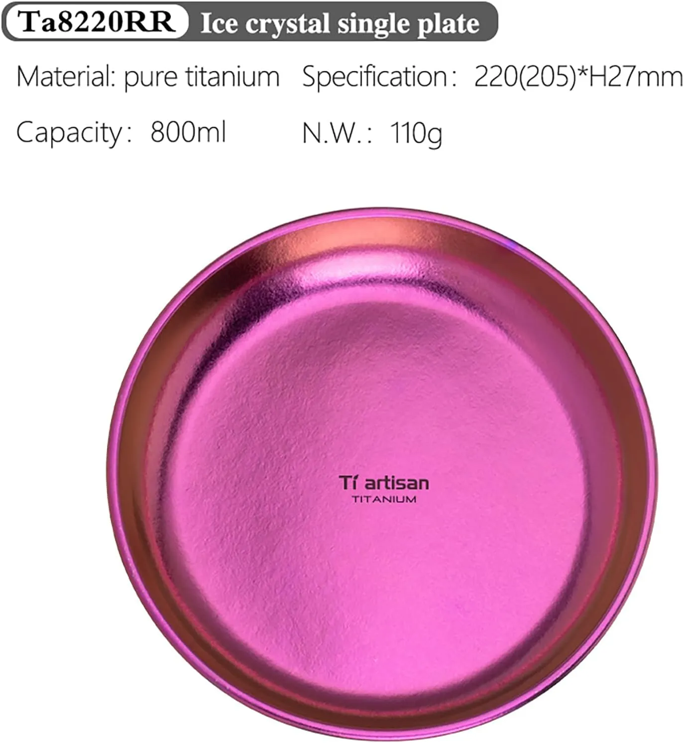 Titanium Plate Camping Picnic Tableware 27fl oz Cooking Utensils Extremely Light Dishes Bowl 110g (TA8220RR)