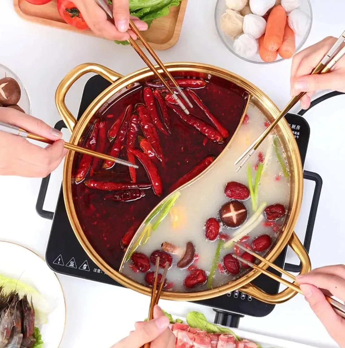 Titanium Plated Hot Pot – Dual-Section Stainless Steel Cookware