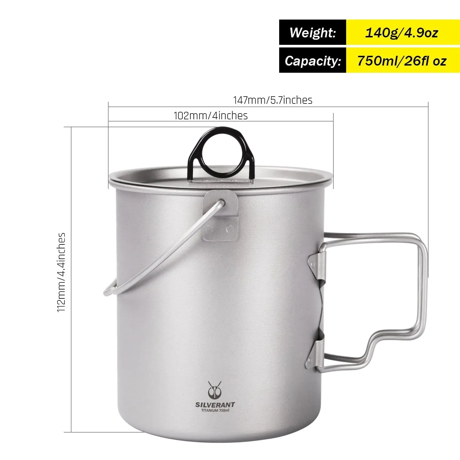 Titanium Pot With Lid And Bail Handle