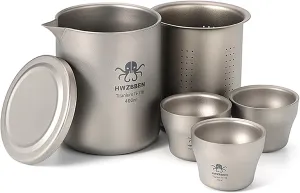 Titanium Tea Pot Cups Set Outdoor Camping Tea Service Lightweight Portable Travel Chinese Tea Ware Tea-Things