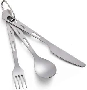Titanium Utensils Spoon Fork Knife Set Lightweight Ti Camping Cutlery Set with Carrying Bag for Traveling Backpackin Hiking