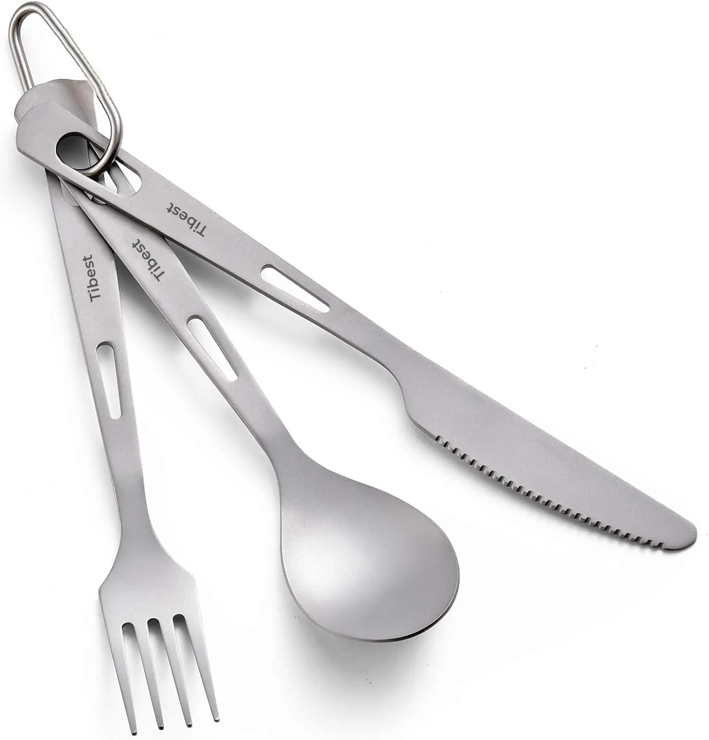 Titanium Utensils Spoon Fork Knife Set Lightweight Ti Camping Cutlery Set with Carrying Bag for Traveling Backpackin Hiking
