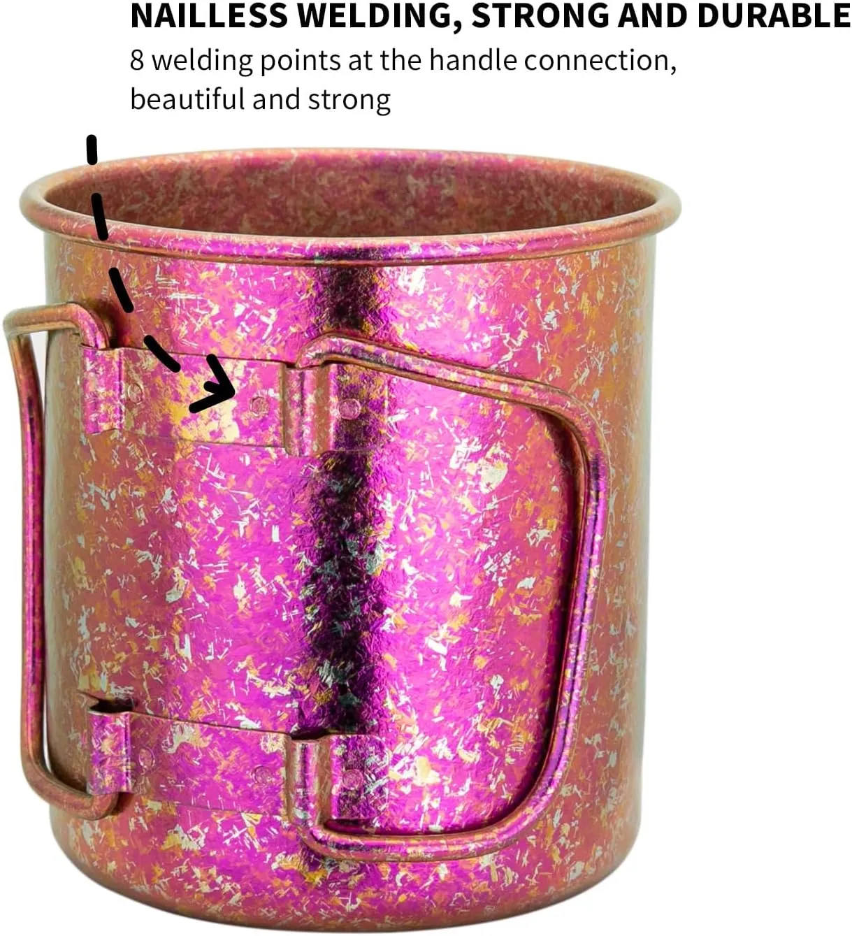 TiTo Titanium Cup Titanium Pot with Lid Ultralight Portable 300ml Foldable Handle Camping Tea Coffee Water Mug for Outdoor Backpacking Hiking Picnic Drinkware with Mesh Sack (Rose Red)