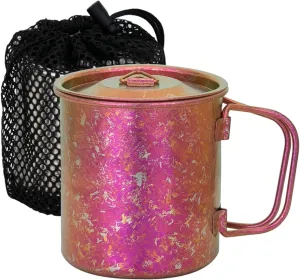 TiTo Titanium Cup Titanium Pot with Lid Ultralight Portable 300ml Foldable Handle Camping Tea Coffee Water Mug for Outdoor Backpacking Hiking Picnic Drinkware with Mesh Sack (Rose Red)