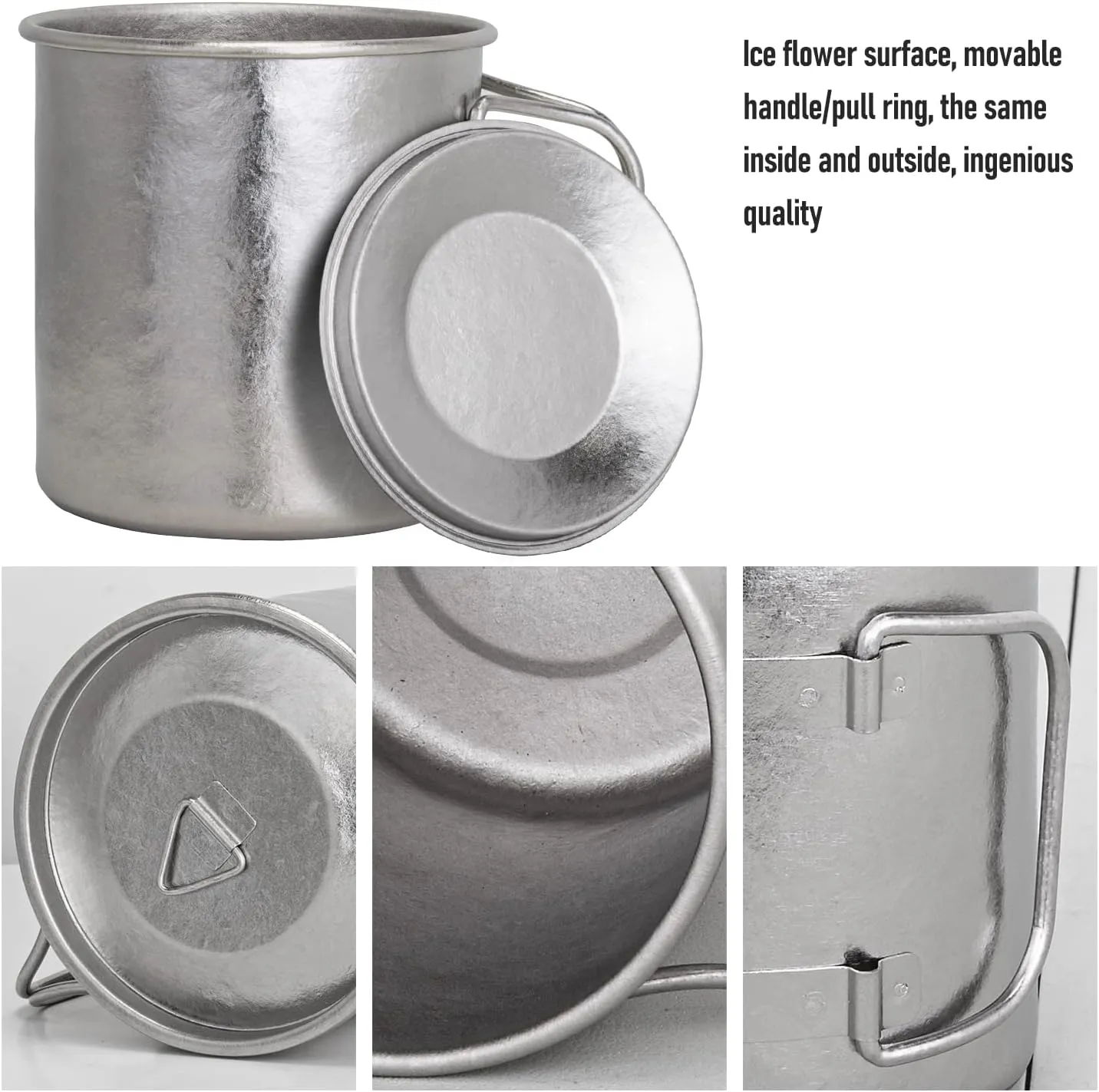 TiTo Titanium Cup Titanium Pot with Lid Ultralight Portable 450ml Foldable Handle Camping Tea Coffee Water Mug for Outdoor Backpacking Hiking Picnic Drinkware with Mesh Sack (Gold)