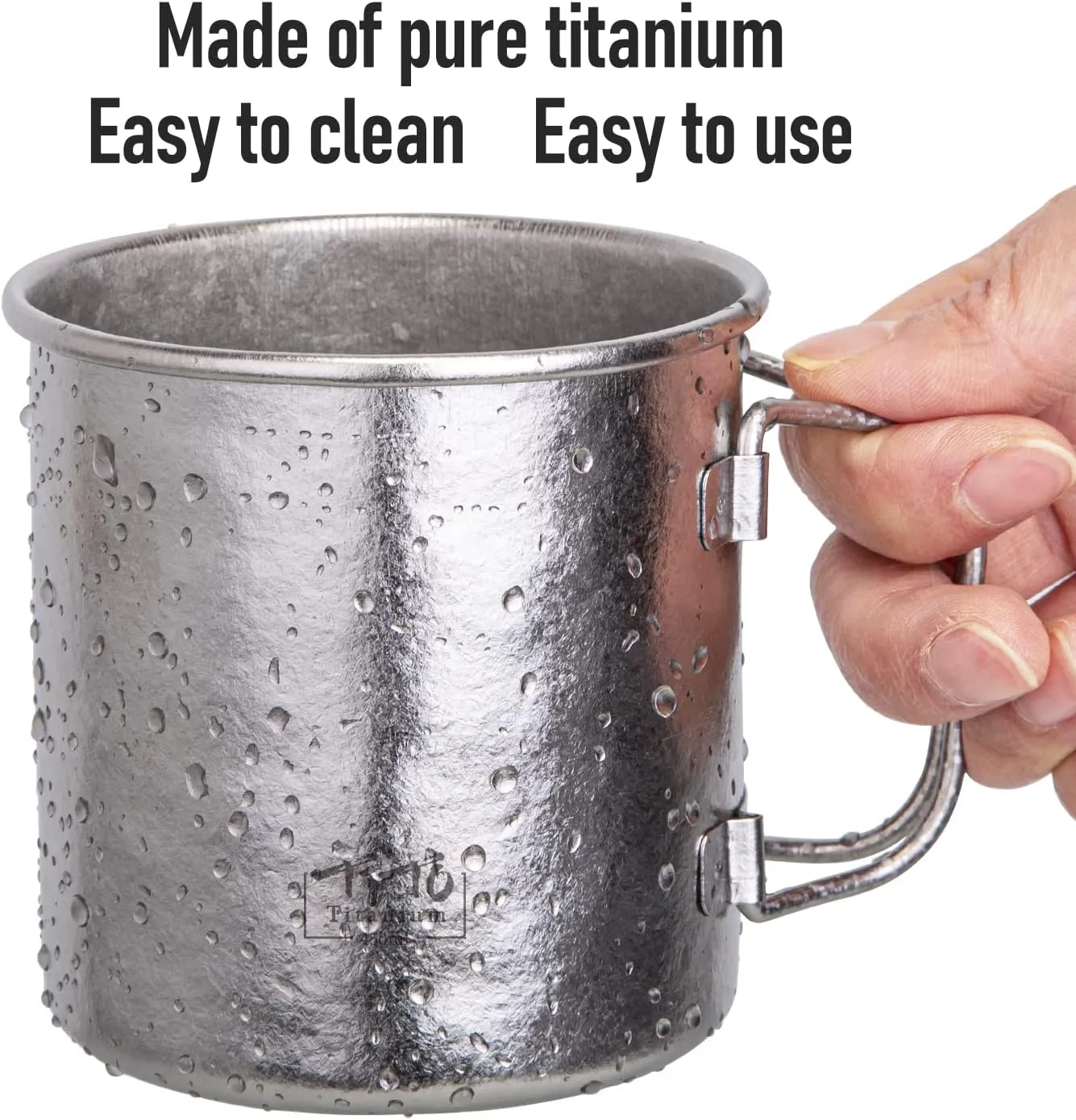 TiTo Titanium Cup Titanium Pot with Lid Ultralight Portable 450ml Foldable Handle Camping Tea Coffee Water Mug for Outdoor Backpacking Hiking Picnic Drinkware with Mesh Sack (Gold)