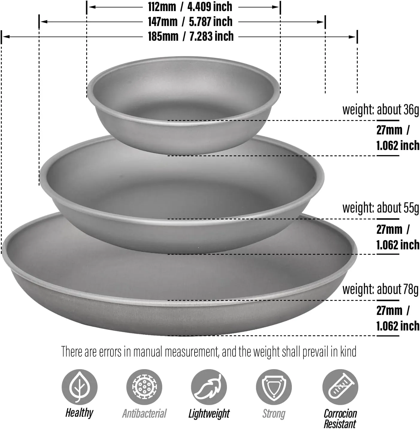 TiTo Titanium Plate Dish Outdoor Camping Tableware Ultralight Round Fruit Titanium Alloy Dinner Dishes Pan for BBQ Hiking Picnic (3pcs)