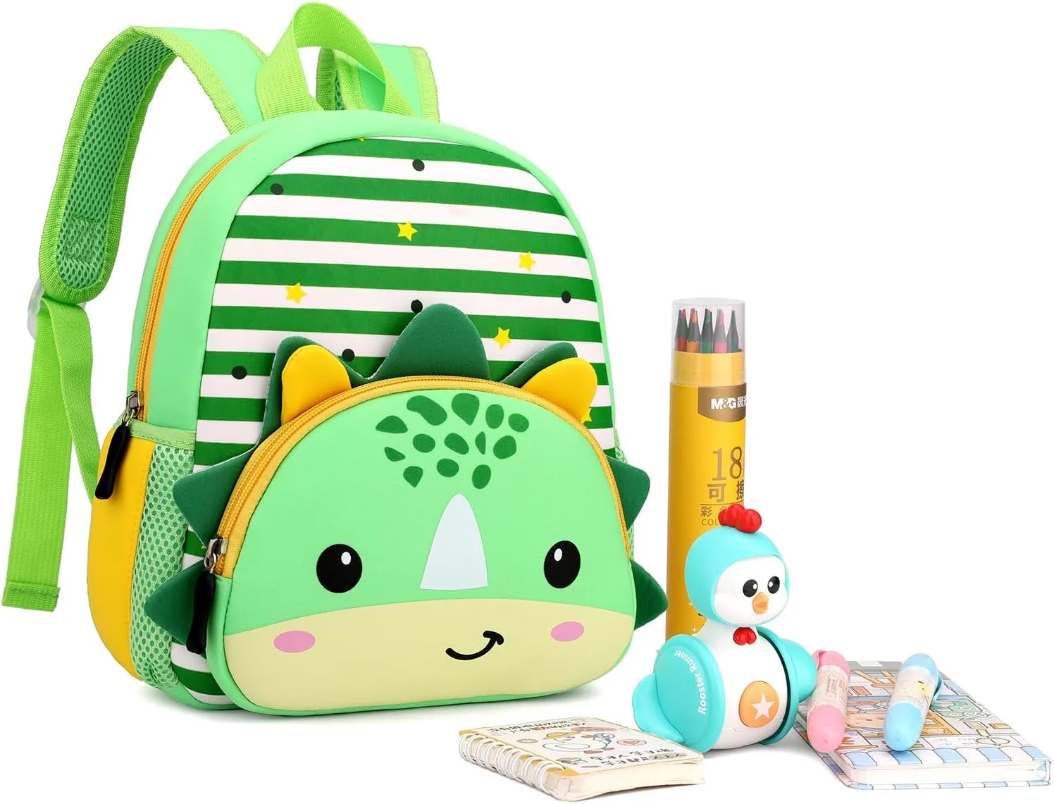 Toddler Backpack,12inch Preschool Backpack Cute Cartoon Animal Waterproof Lightweigt Kids Schoolbag for Boys Girls (Dinosaur Green)