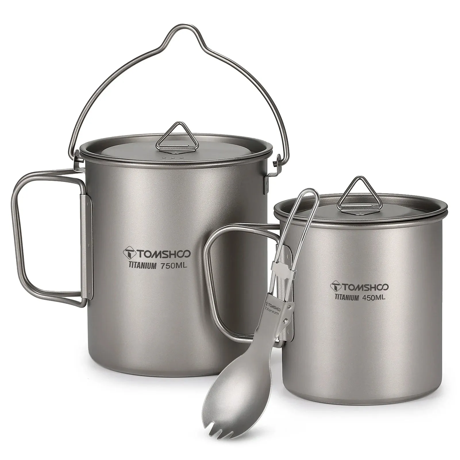 TOMSHOO 3-Piece Titanium Cookware Set – Ultralight Pot, Cup & Spork for Camping & Backpacking